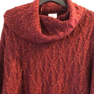 Maroon Colored High low Sweater Poncho w/ Cowl Neck